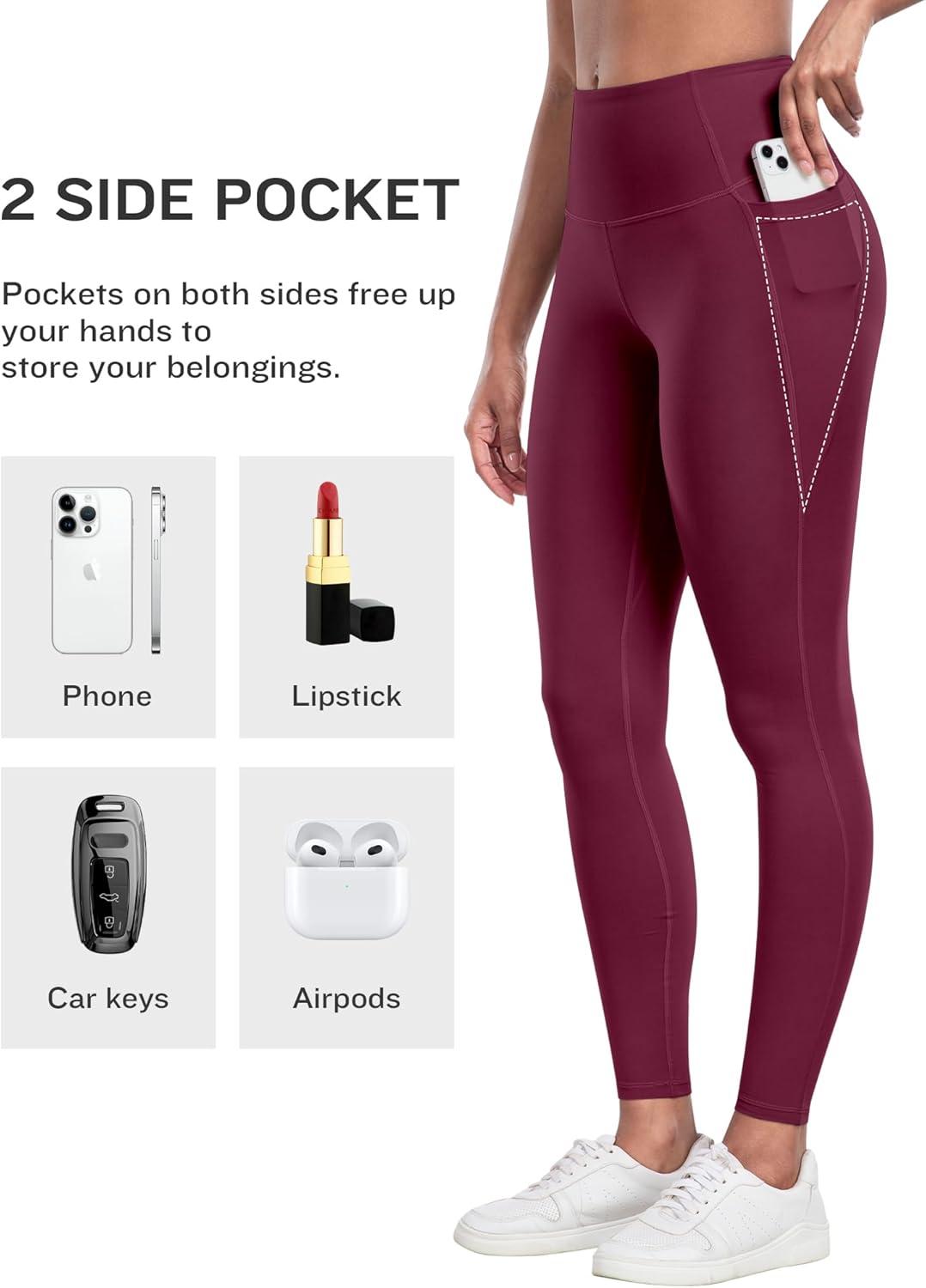 imageLZYVOO Leggings with Pockets for Women 6 Packs Soft High Waisted Tummy Control Workout Yoga PantsBlack gray navy army Green burgundy coral Red