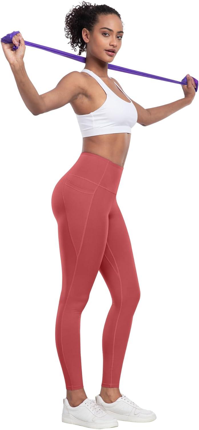 imageLZYVOO Leggings with Pockets for Women 6 Packs Soft High Waisted Tummy Control Workout Yoga PantsBlack gray navy army Green burgundy coral Red