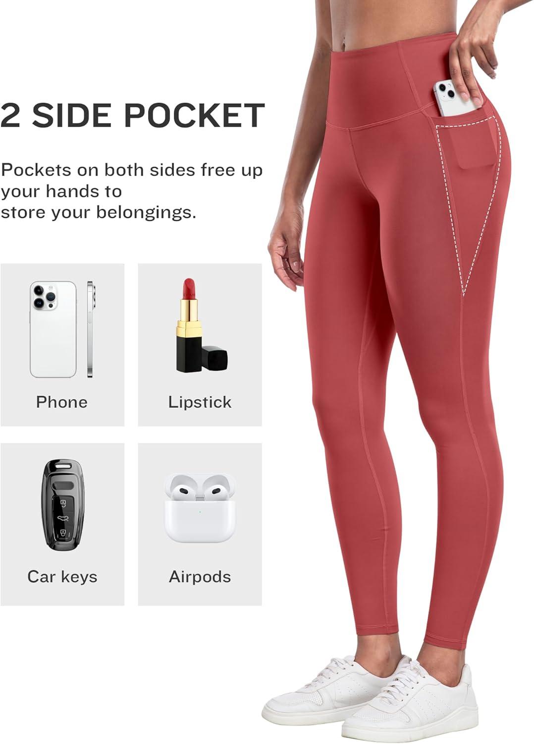 imageLZYVOO Leggings with Pockets for Women 6 Packs Soft High Waisted Tummy Control Workout Yoga PantsBlack gray navy blue coral Red grass Green