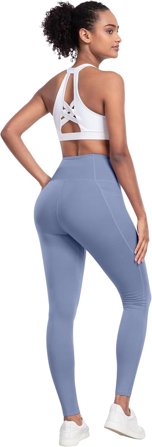 imageLZYVOO Leggings with Pockets for Women 6 Packs Soft High Waisted Tummy Control Workout Yoga PantsBlack gray navy blue coral Red grass Green