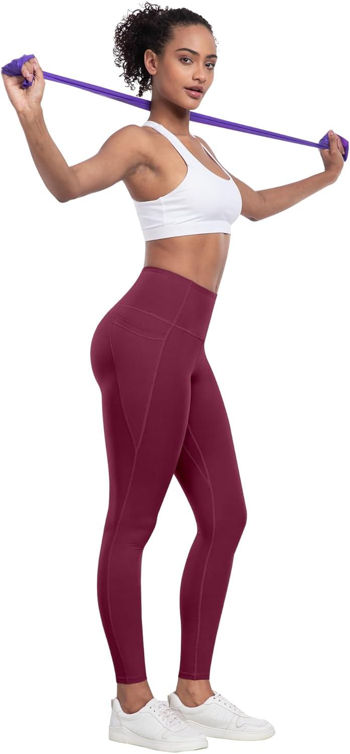 imageLZYVOO Leggings with Pockets for Women 6 Packs Soft High Waisted Tummy Control Workout Yoga PantsBlack gray navy burgundy army Green brown
