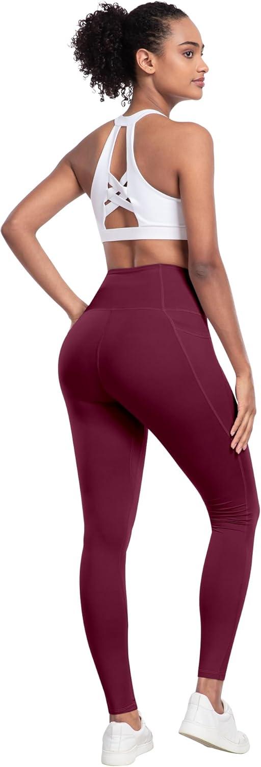 imageLZYVOO Leggings with Pockets for Women 6 Packs Soft High Waisted Tummy Control Workout Yoga PantsBlack gray navy burgundy army Green brown