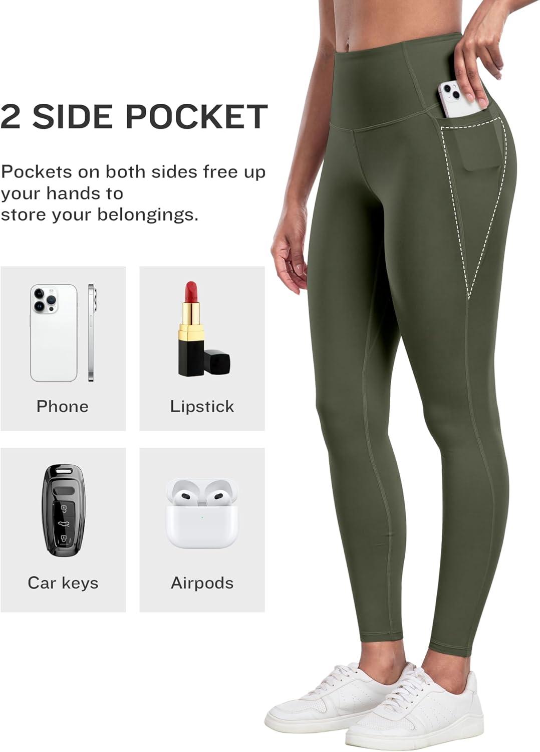 imageLZYVOO Leggings with Pockets for Women 6 Packs Soft High Waisted Tummy Control Workout Yoga PantsBlack gray navy burgundy army Green brown