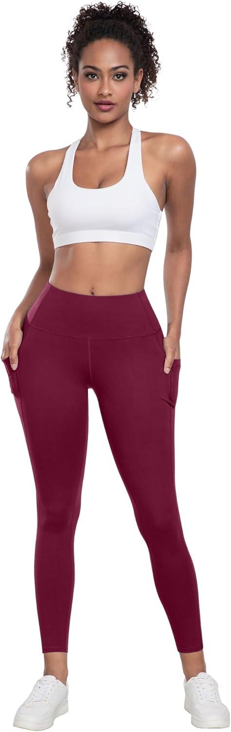 imageLZYVOO Leggings with Pockets for Women 6 Packs Soft High Waisted Tummy Control Workout Yoga PantsBlack gray navy burgundy army Green brown