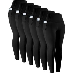 LZYVOO Leggings with Pockets for Women, 6 Packs Soft High Waisted Tummy Control Workout Yoga Pants(Black black black black black black)