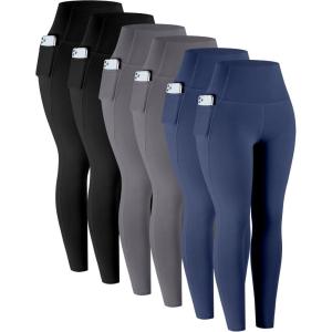 LZYVOO Leggings with Pockets for Women, 6 Packs Soft High Waisted Tummy Control Workout Yoga Pants(Black black gray gray navy navy)