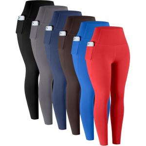 LZYVOO Leggings with Pockets for Women, 6 Packs Soft High Waisted Tummy Control Workout Yoga Pants(Black gray navy brown royal Blue red)