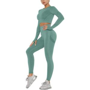 OLCHEE Women’s 2 Piece Workout Outfit – Leggings and Crop Top Yoga Set Green M