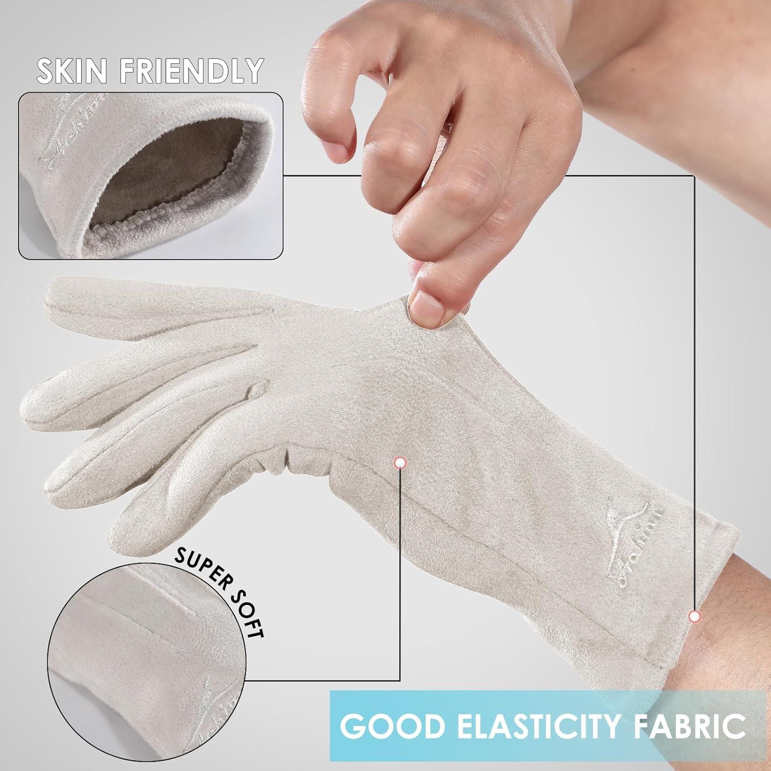 imageAchiou Women Winter Touchscreen Gloves Soft Comfortable Thermal Elastic Stretch Texting Glove for Traveling Cycling RunningCreamy White