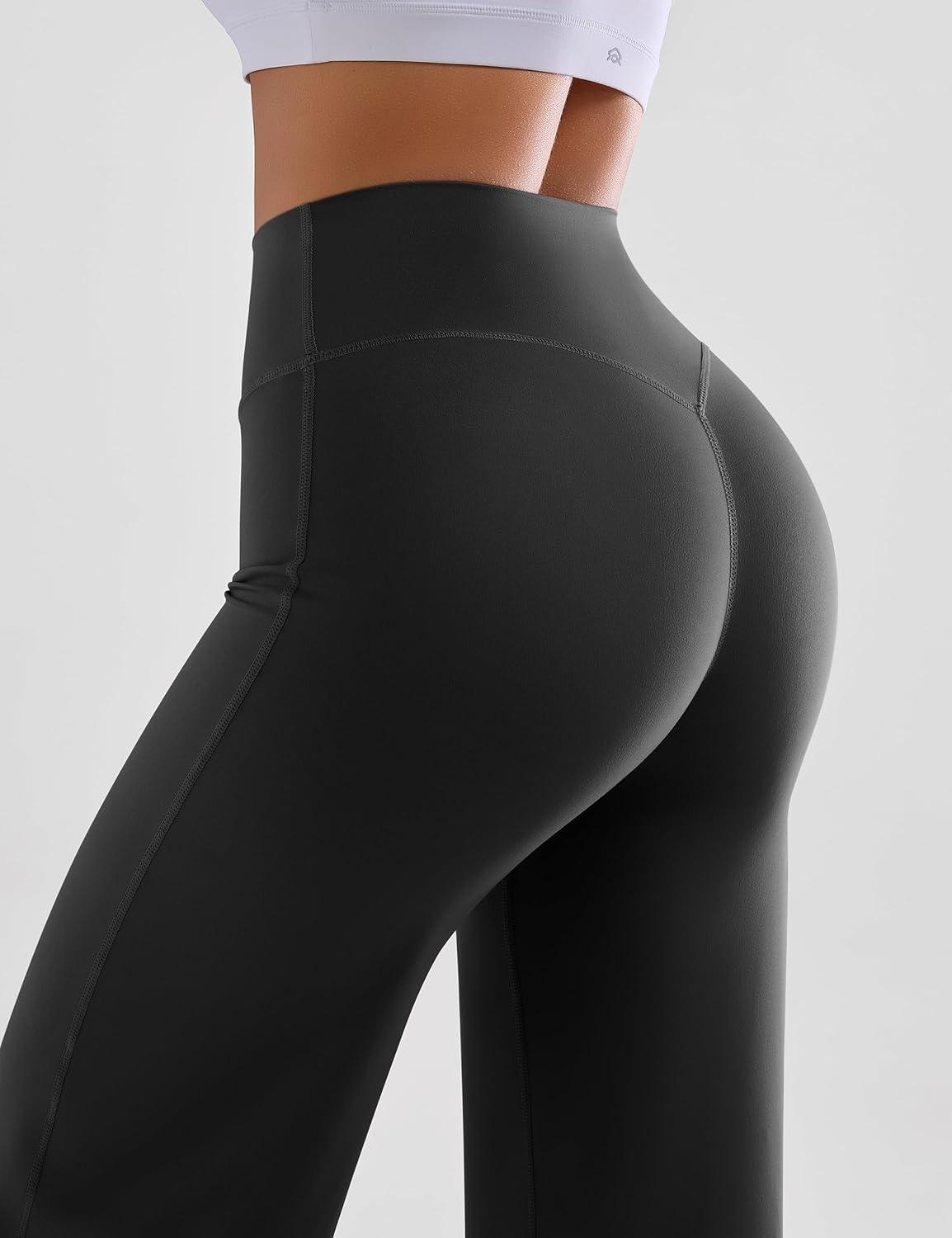imageOLCHEE Womens Yoga Pants Wide Leg Straight Leggings High Waist No Front Seam Causal Stretch Gym Workout Bottom Butt LiftingBlack