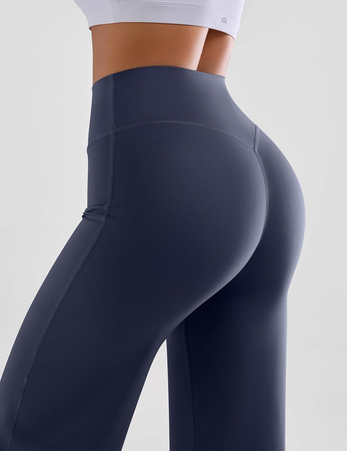 imageOLCHEE Womens Yoga Pants Wide Leg Straight Leggings High Waist No Front Seam Causal Stretch Gym Workout Bottom Butt LiftingNavy Blue