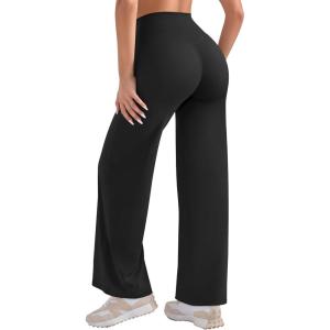 OLCHEE Womens Yoga Pants Wide Leg Straight Leggings High Waist No Front Seam Causal Stretch Gym Workout Bottom Butt Lifting(Black)
