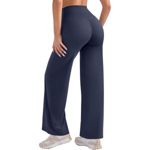 OLCHEE Womens Yoga Pants Wide Leg Straight Leggings High Waist No Front Seam Causal Stretch Gym Workout Bottom Butt Lifting(Navy Blue)
