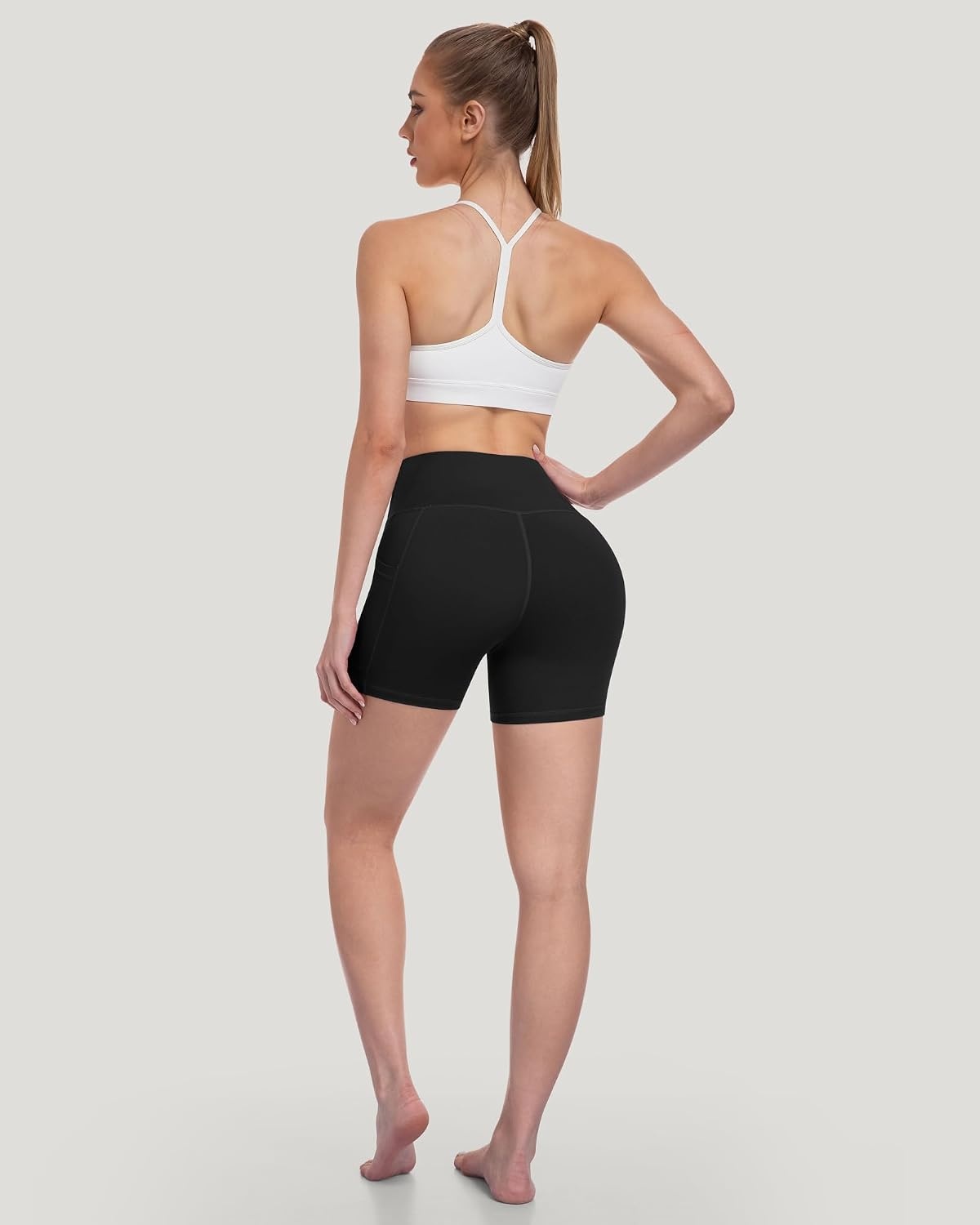 image:imageLZYVOO Women 5 Biker Shorts with Pockets High Waist Tummy Control Workout Yoga ShortsBlackBlackBlackBlackBlackBlackBlack