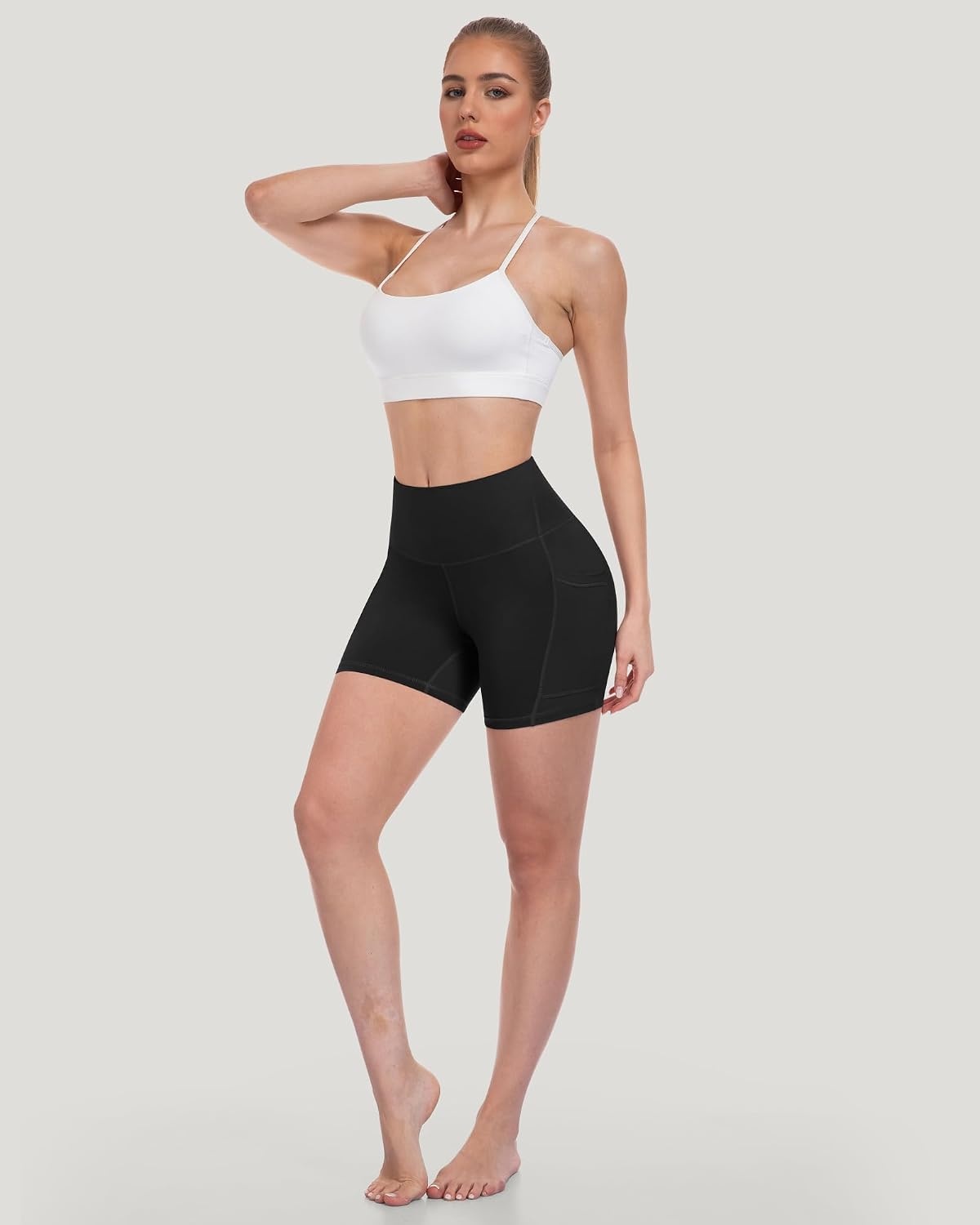 image:imageLZYVOO Women 5 Biker Shorts with Pockets High Waist Tummy Control Workout Yoga ShortsBlackBlackBlackBlackBlackBlackBlack