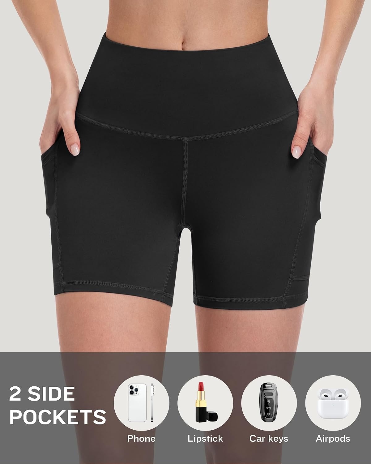 image:imageLZYVOO Women 5 Biker Shorts with Pockets High Waist Tummy Control Workout Yoga ShortsBlackBlackBlackBlackBlackBlackBlack