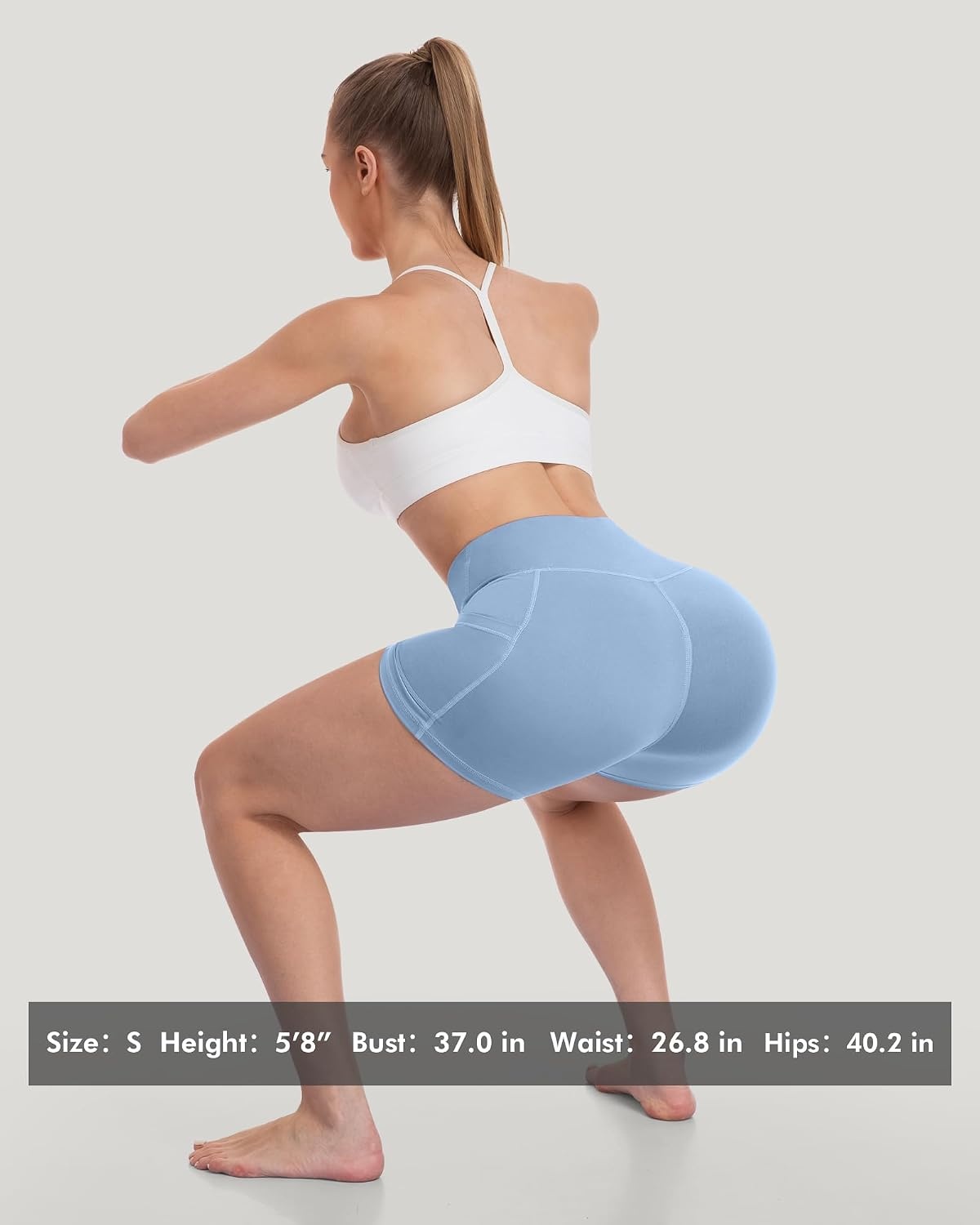 image:imageLZYVOO Women 5 Biker Shorts with Pockets High Waist Tummy Control Workout Yoga ShortsBlackBlackBlackGreyBaby PinkLight BlueMint