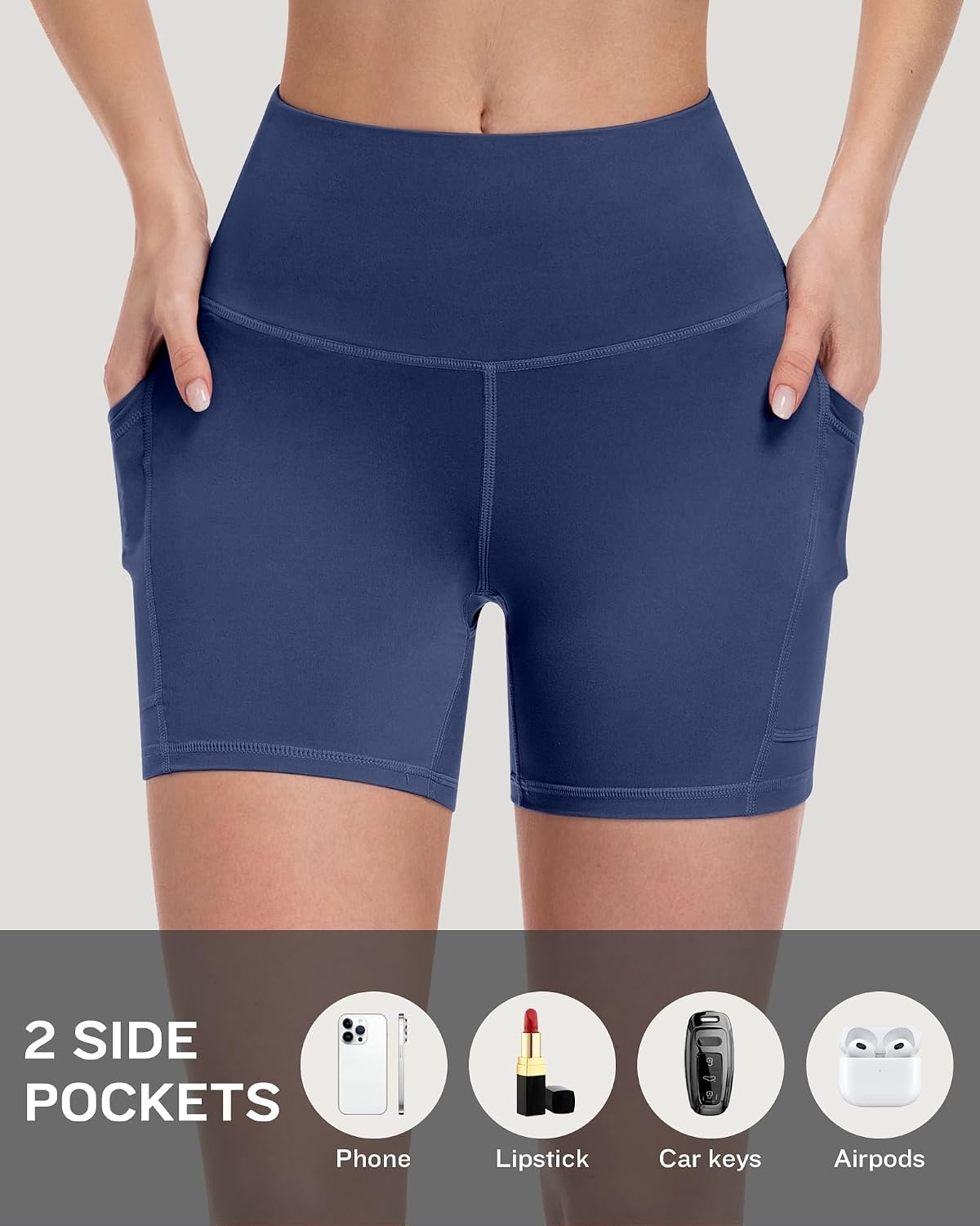 image:imageLZYVOO Women 5 Biker Shorts with Pockets High Waist Tummy Control Workout Yoga ShortsBlackBlackGreyNavyBrownCassisPurple