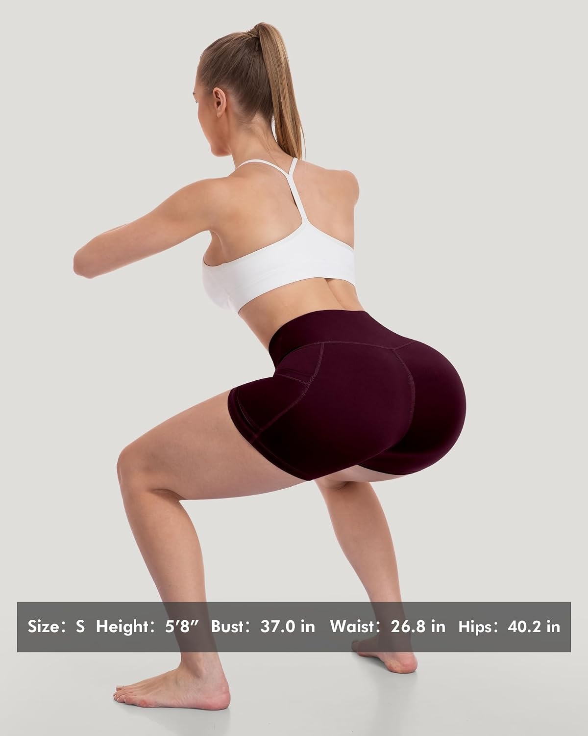 image:imageLZYVOO Women 5 Biker Shorts with Pockets High Waist Tummy Control Workout Yoga ShortsBlackBlackGreyNavyBrownCassisPurple