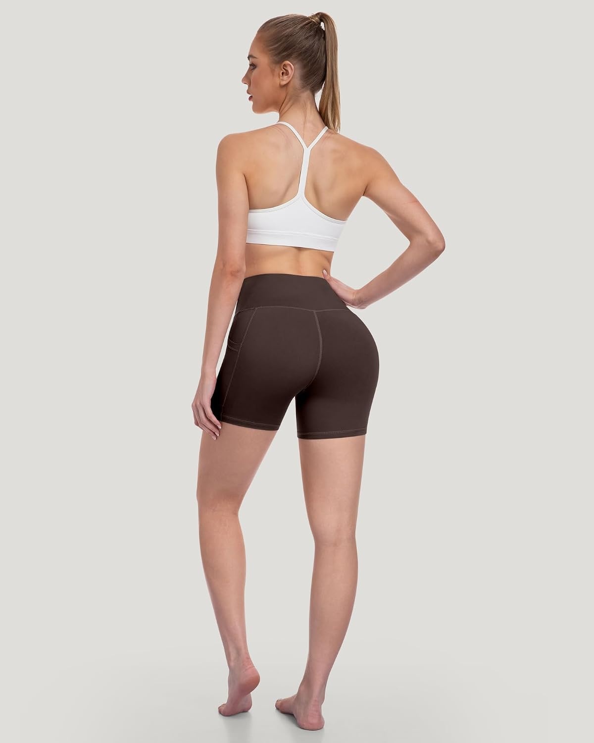 image:imageLZYVOO Women 5 Biker Shorts with Pockets High Waist Tummy Control Workout Yoga ShortsBlackBlackGreyNavyBrownCassisPurple