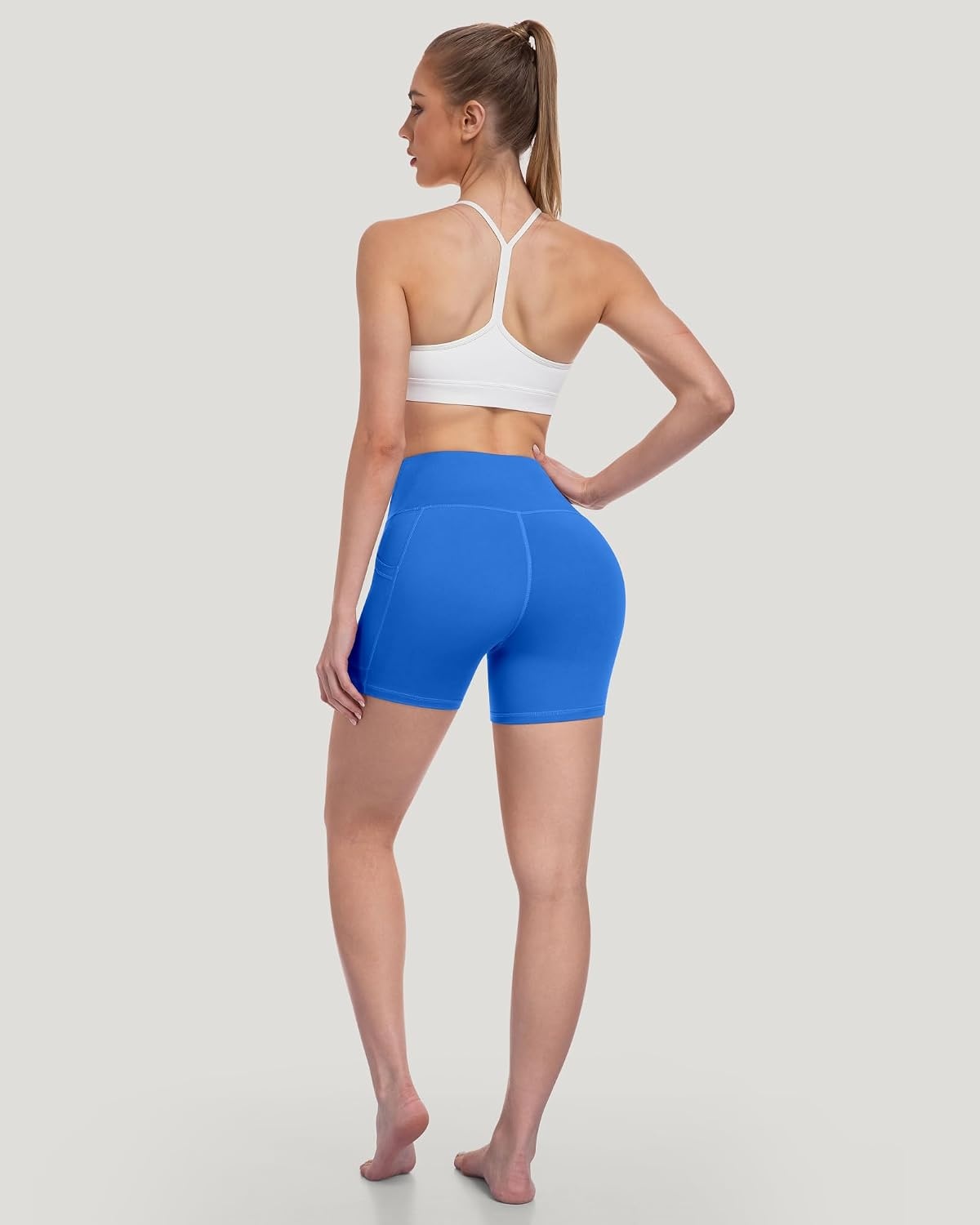 image:imageLZYVOO Women 5 Biker Shorts with Pockets High Waist Tummy Control Workout Yoga ShortsBlackGreyNavyBrownCassisRedRoyal Blue