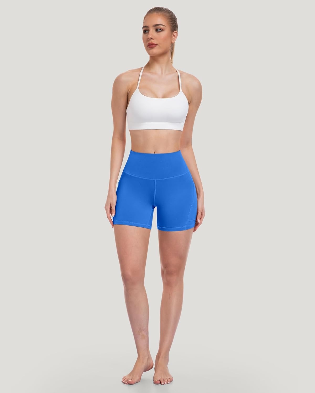 image:imageLZYVOO Women 5 Biker Shorts with Pockets High Waist Tummy Control Workout Yoga ShortsBlackGreyNavyBrownCassisRedRoyal Blue