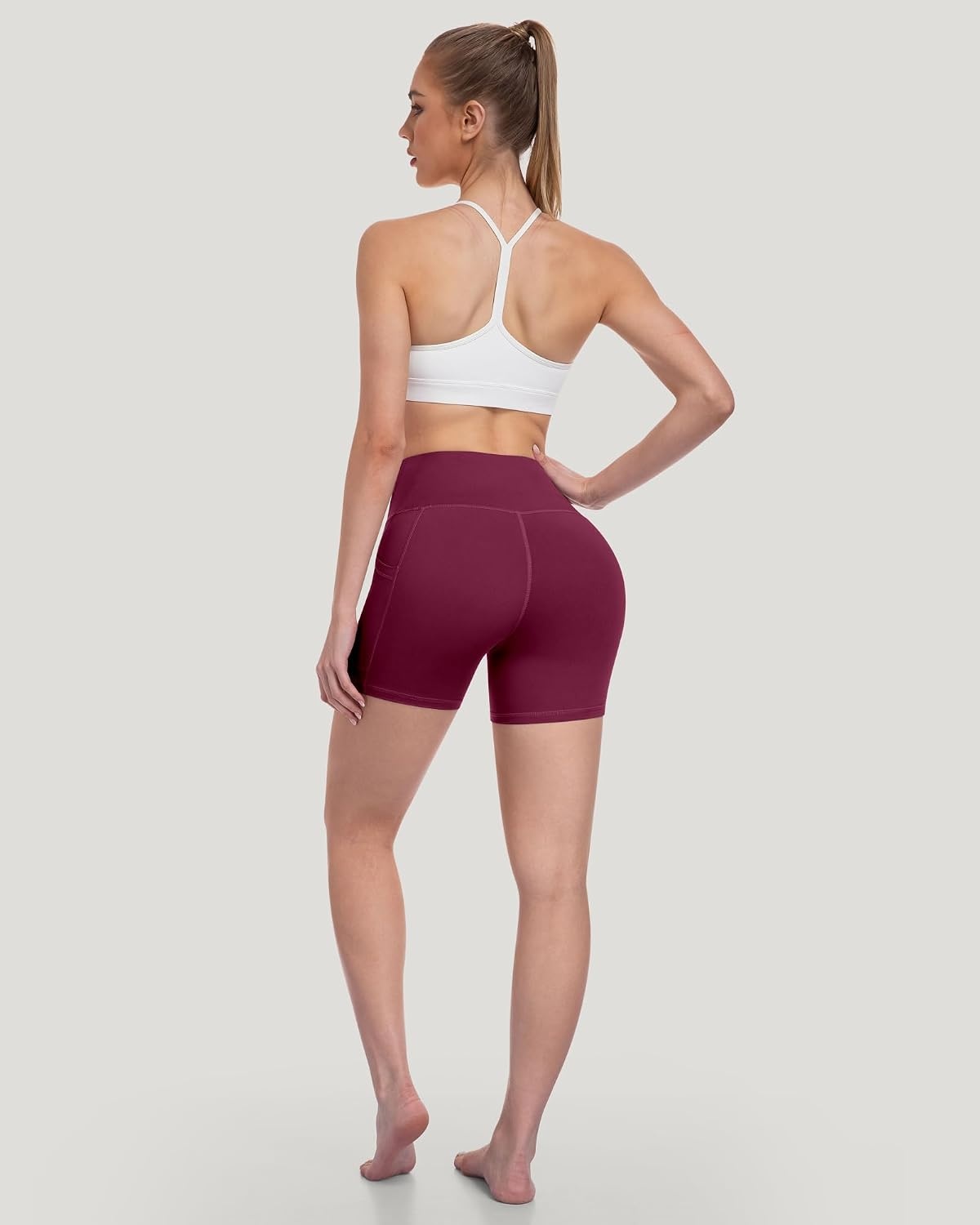 image:imageLZYVOO Women 5 Biker Shorts with Pockets High Waist Tummy Control Workout Yoga ShortsBlackGreyNavyBrownGreenBurgundyPurple