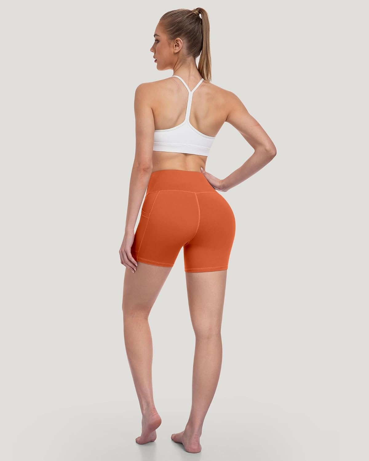 image:imageLZYVOO Women 5 Biker Shorts with Pockets High Waist Tummy Control Workout Yoga ShortsBlackGreyNavyBrownYellowPeacock BlueNeon Pink