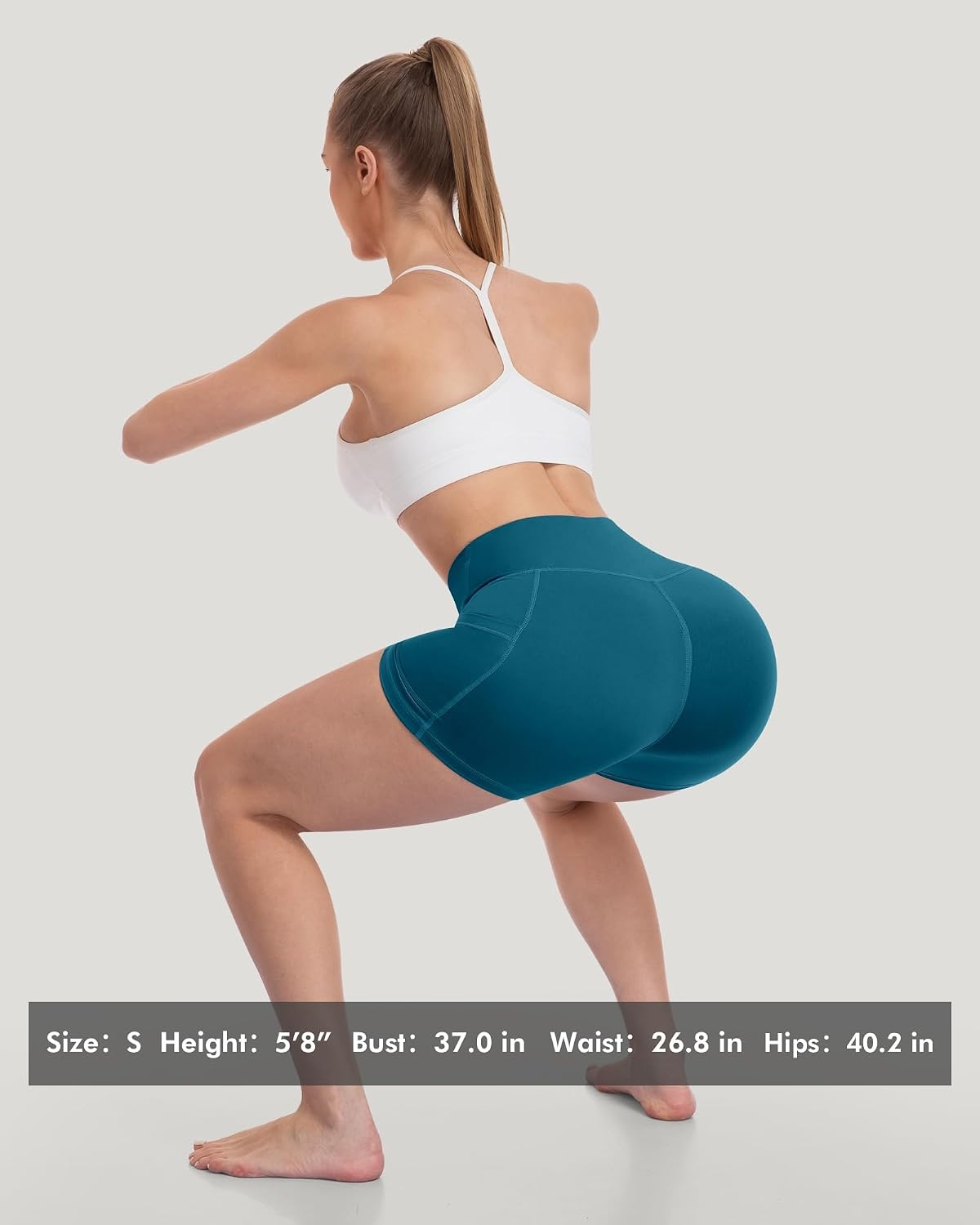 image:imageLZYVOO Women 5 Biker Shorts with Pockets High Waist Tummy Control Workout Yoga ShortsBlackGreyNavyBrownYellowPeacock BlueNeon Pink