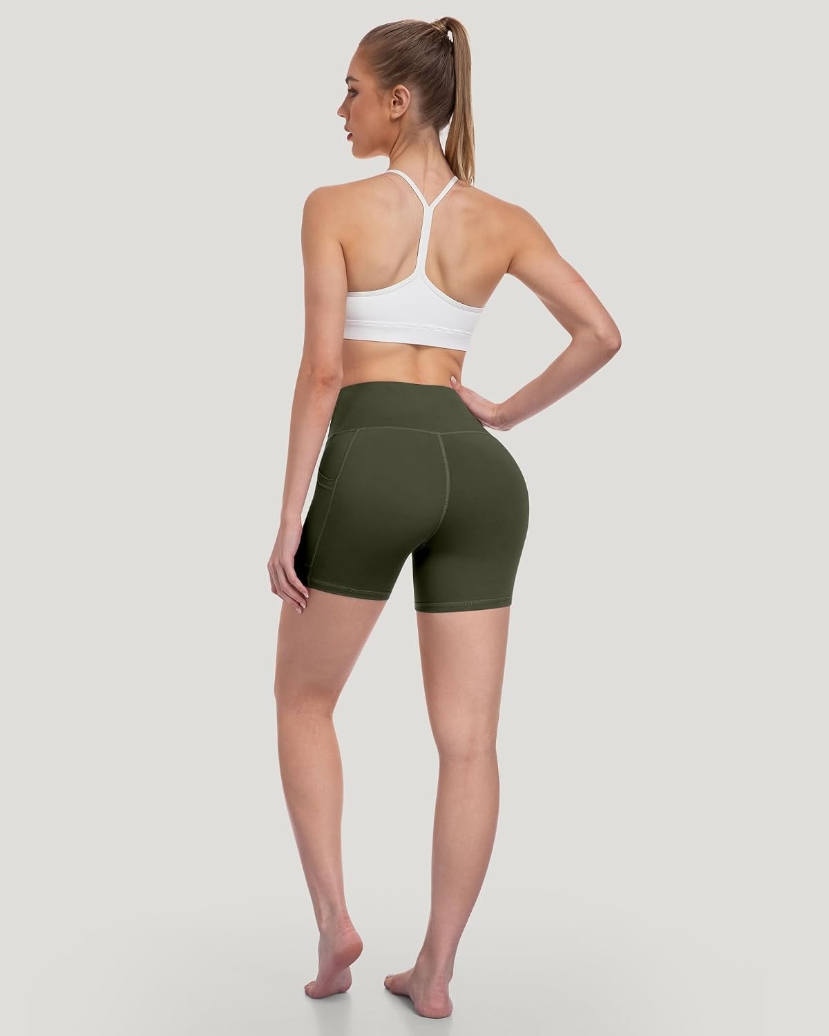 image:imageLZYVOO Women 5 Biker Shorts with Pockets High Waist Tummy Control Workout Yoga ShortsBlackGreyNavyBurgundyGreenBrownCassis
