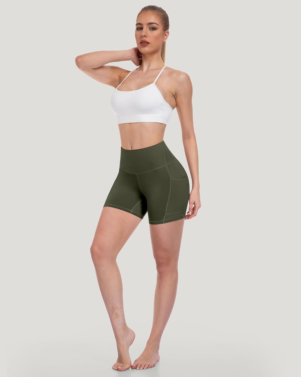 image:imageLZYVOO Women 5 Biker Shorts with Pockets High Waist Tummy Control Workout Yoga ShortsBlackGreyNavyBurgundyGreenBrownCassis