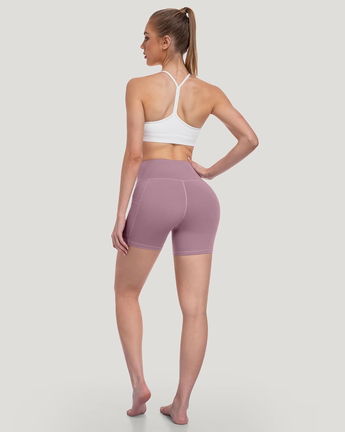 image:imageLZYVOO Women 5 Biker Shorts with Pockets High Waist Tummy Control Workout Yoga ShortsBlackGreyNavyTealPinkBluePurple