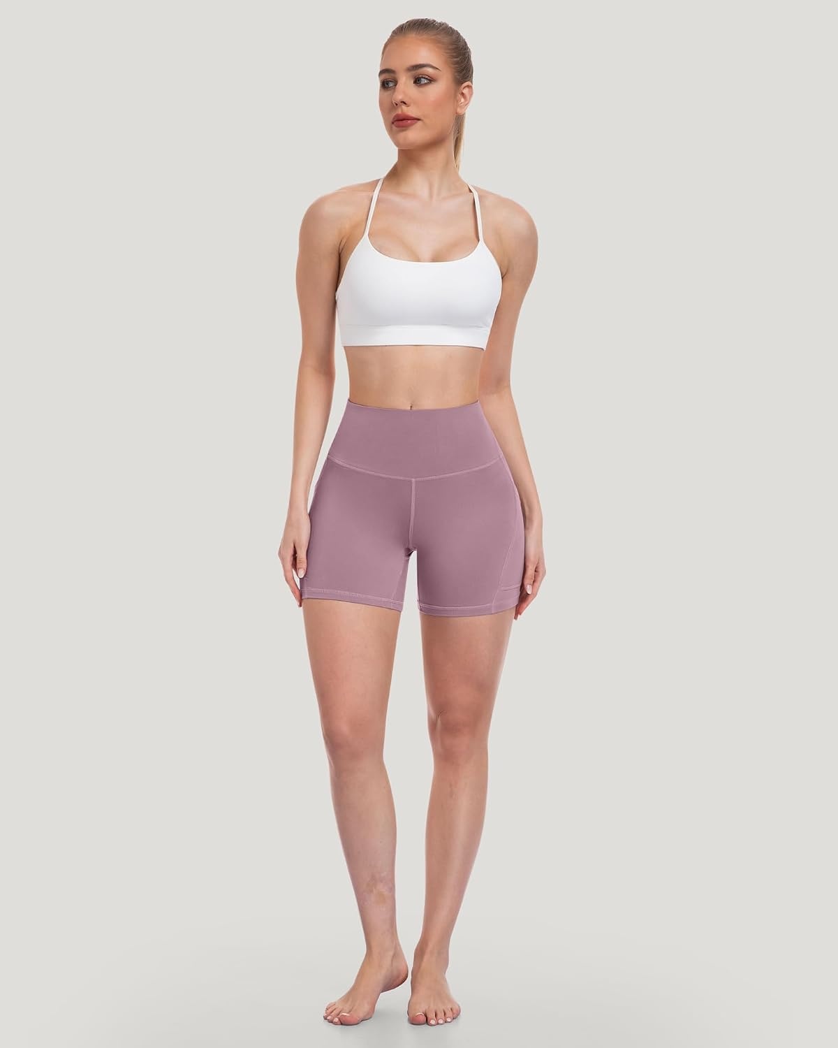 image:imageLZYVOO Women 5 Biker Shorts with Pockets High Waist Tummy Control Workout Yoga ShortsBlackGreyNavyTealPinkBluePurple
