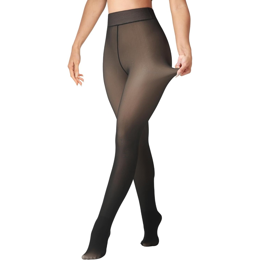 image:imageLZYVOO Fleece Lined Winter Tights Women Fake Translucent Warm Pantyhose Sheer Thick Thermal Tights LeggingsBlack ML