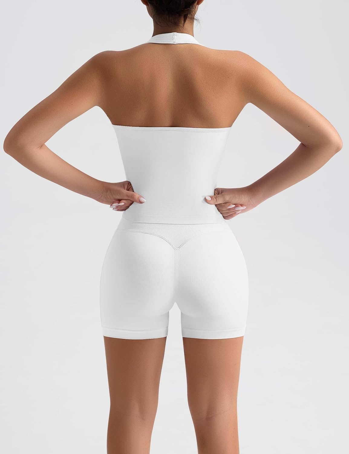 image:imageOLCHEE Womens Halter Tank Tops Square Neck Backless Longline Seamless Gym Workout Yoga Pilates Top Padded 2 PackBlack White