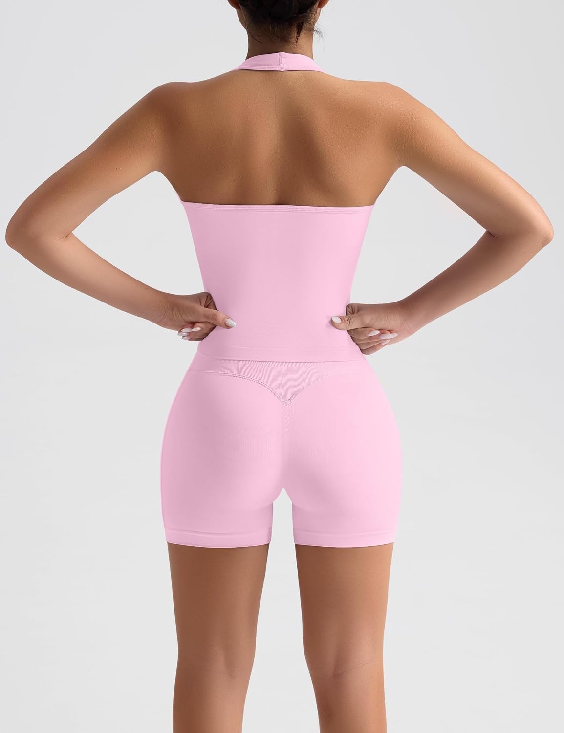image:imageOLCHEE Womens Halter Tank Tops Square Neck Backless Longline Seamless Gym Workout Yoga Pilates Top Padded 2 PackPlum Nude Pink
