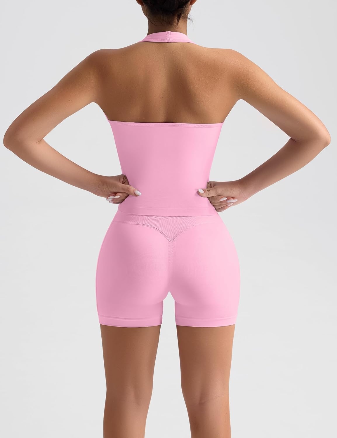 image:imageOLCHEE Womens Halter Tank Tops Square Neck Backless Longline Seamless Gym Workout Yoga Pilates Top Padded 2 PackRed Light Pink