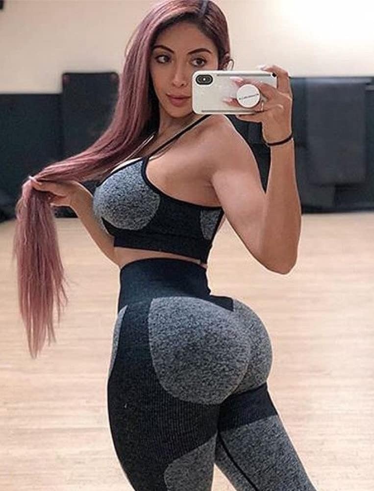 image:imageWomens Workout Sets 2 Piece Seamless Yoga Leggings and CrossStrap Sports Bra Gym Outfits Activewear Matching SetBra and Leggings Black