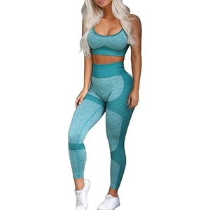 Women’s Workout Sets 2 Piece – Seamless Yoga Leggings and Cross-Strap Sports Bra Gym Outfits Activewear Matching Set(Bra and Leggings: Green)