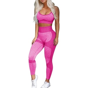 Women’s Workout Sets 2 Piece – Seamless Yoga Leggings and Cross-Strap Sports Bra Gym Outfits Activewear Matching Set(Bra and Leggings: Pink)