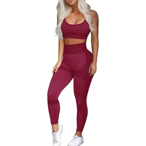 Women’s Workout Sets 2 Piece – Seamless Yoga Leggings and Cross-Strap Sports Bra Gym Outfits Activewear Matching Set(Bra and Leggings: Red)