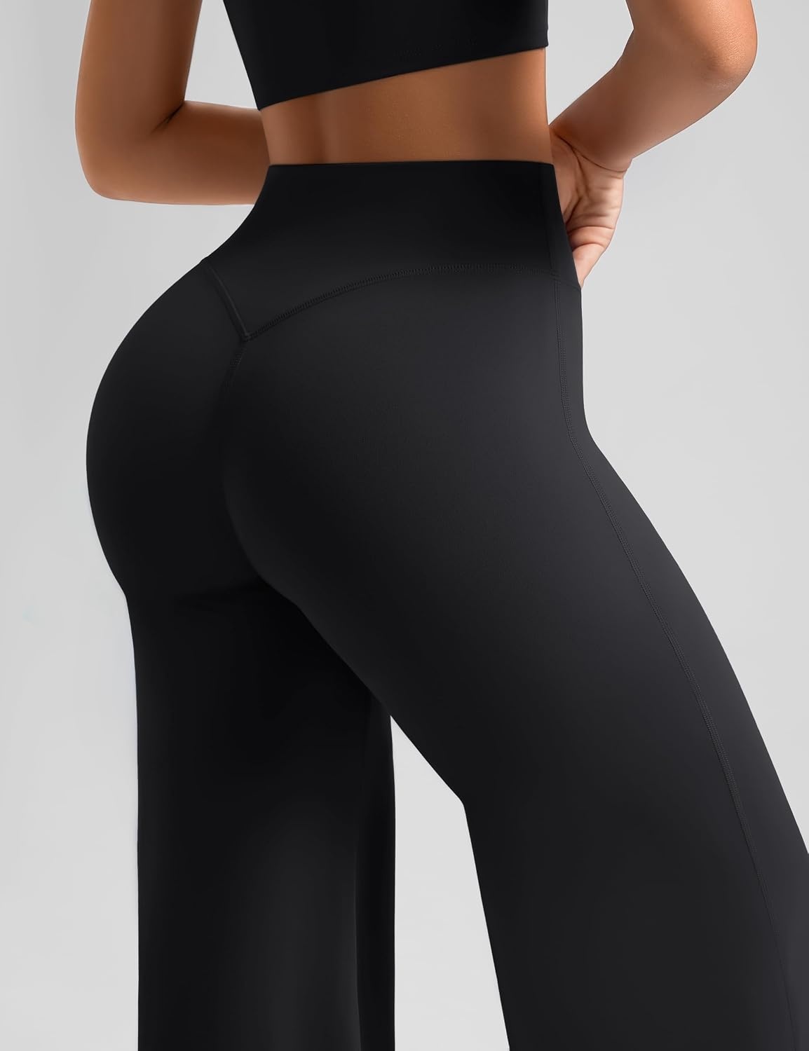 image:imageWomens Workout Sets 2 Piece Crop Short Sleeve Shirt High Waist Straight Wide Leg Yoga Pants Matching Gym Summer OutfitBlack