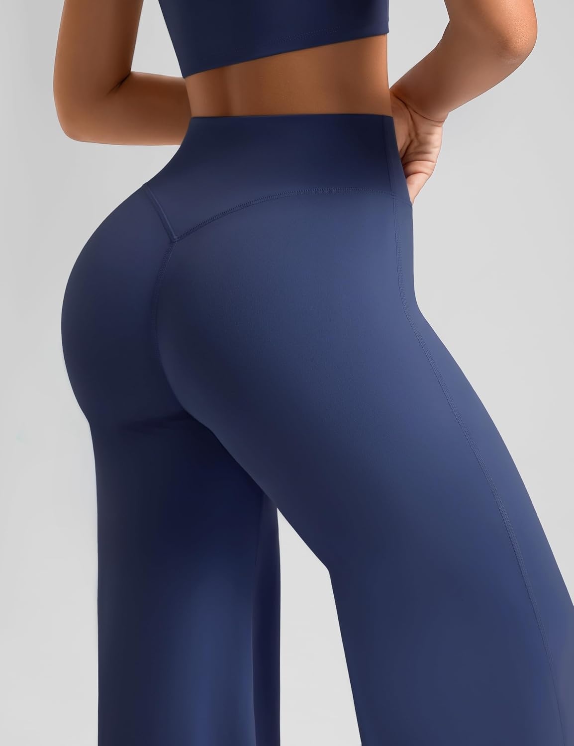 image:imageWomens Workout Sets 2 Piece Crop Short Sleeve Shirt High Waist Straight Wide Leg Yoga Pants Matching Gym Summer OutfitBlue