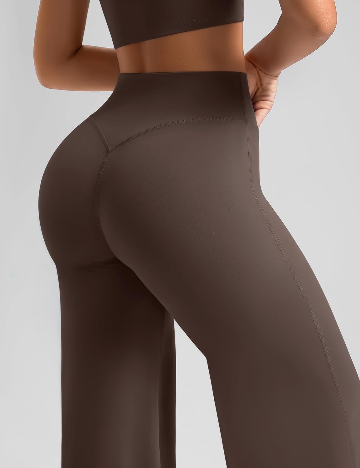 image:imageWomens Workout Sets 2 Piece Crop Short Sleeve Shirt High Waist Straight Wide Leg Yoga Pants Matching Gym Summer OutfitBrown