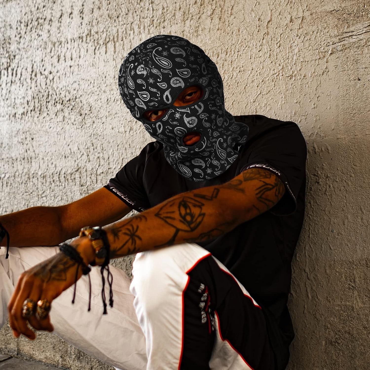 image:imageAchiou 3 Hole Balaclava Ski Mask for Men Women 3Hole Paisley Full Face Cover Winter Warm Knitted Face Mask Outdoor Sports