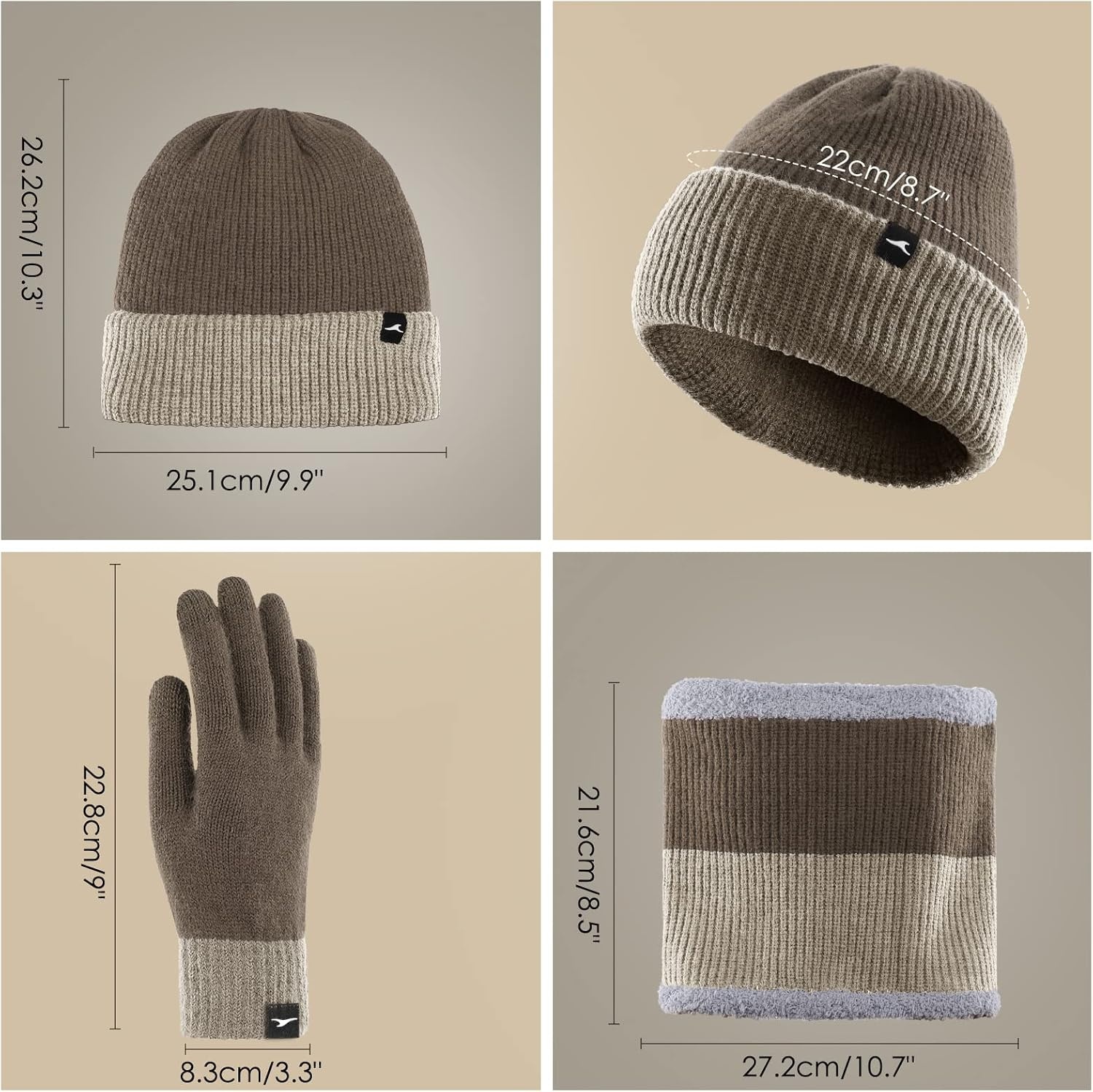 image:imageAchiou 3 Pcs Winter Beanie Hat Scarf Gloves Set Warm Knit Hat Skull Cap for Women Men Touch Screen Gloves Soft Neck Warmer