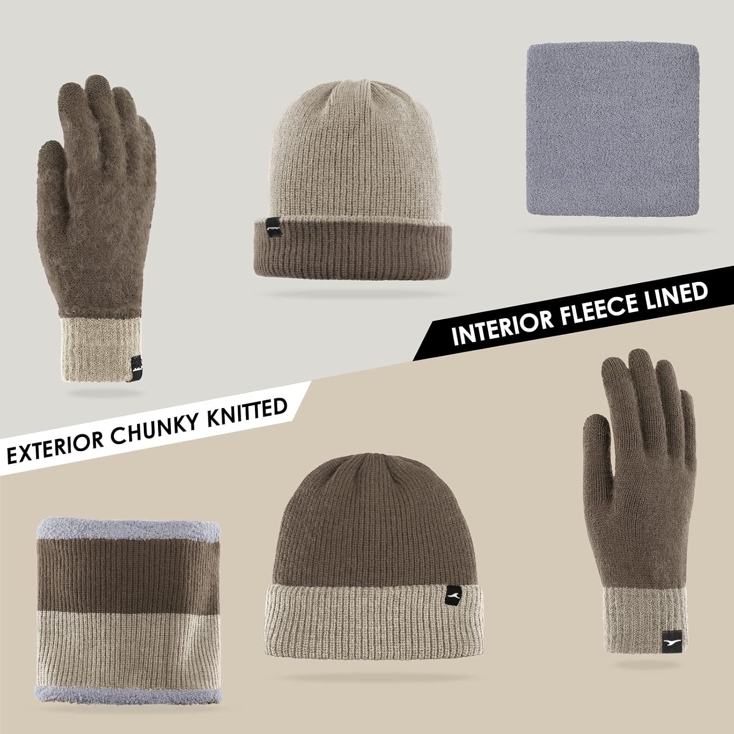 image:imageAchiou 3 Pcs Winter Beanie Hat Scarf Gloves Set Warm Knit Hat Skull Cap for Women Men Touch Screen Gloves Soft Neck Warmer