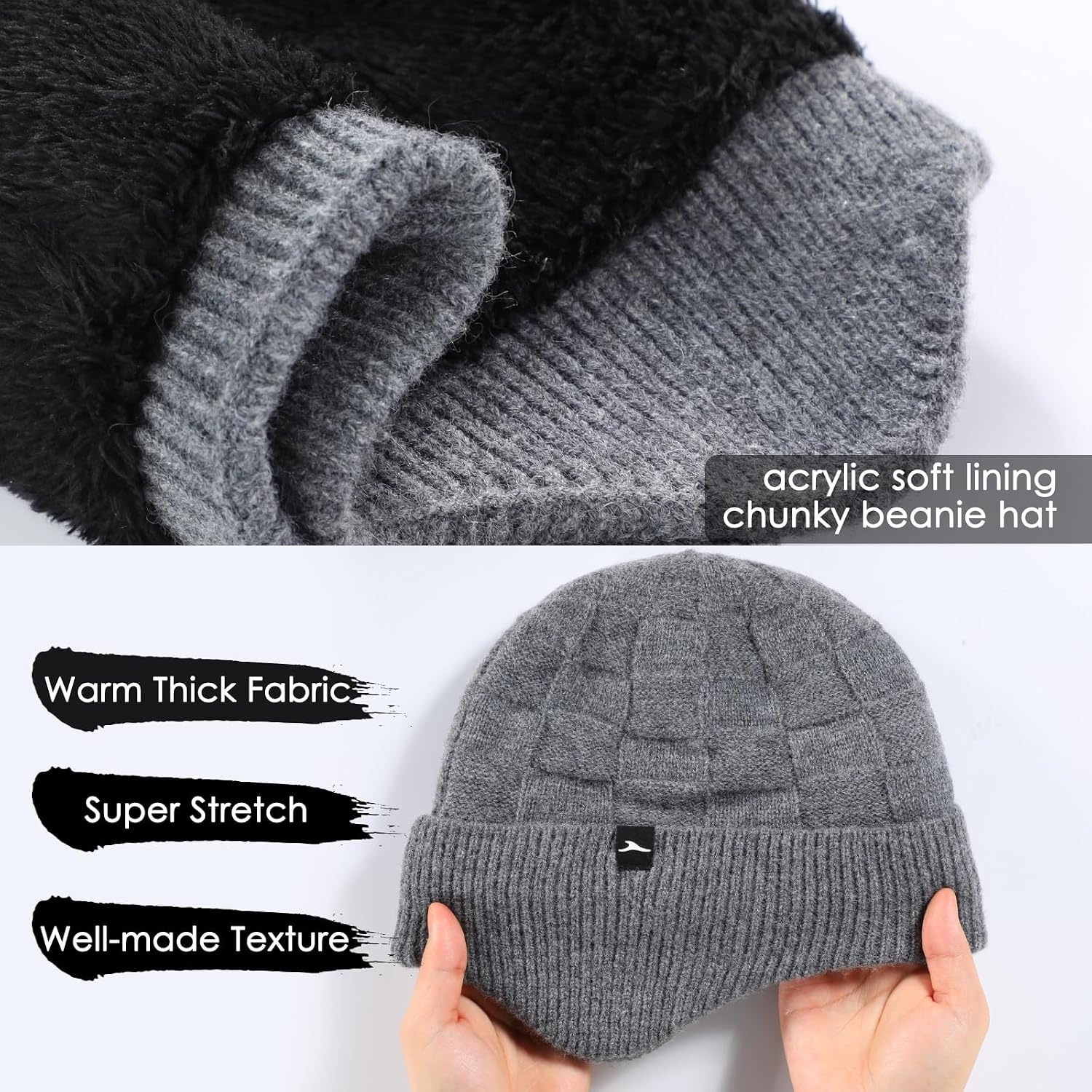 image:imageAchiou Winter Hats Scarf Gloves Set 3 Pcs Warm Knit Ski Beanie Hats for Men Touch Screen Texting Gloves Thermal Neck Warmer
