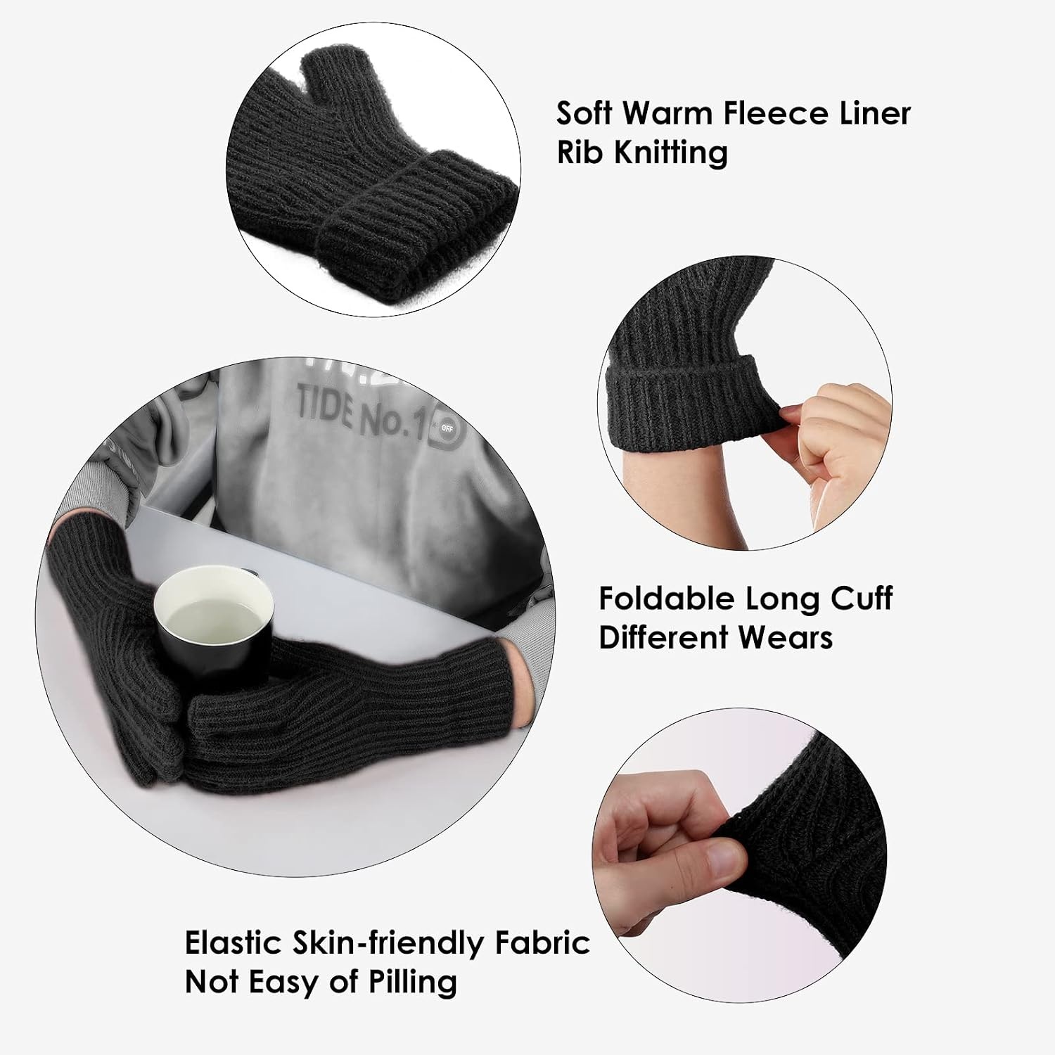 image:imageAchiou Winter Knit Gloves for Men Women Touch Screen Texting Knitted Gloves Touchscreen Warm Outdoor Soft Elastic Lining