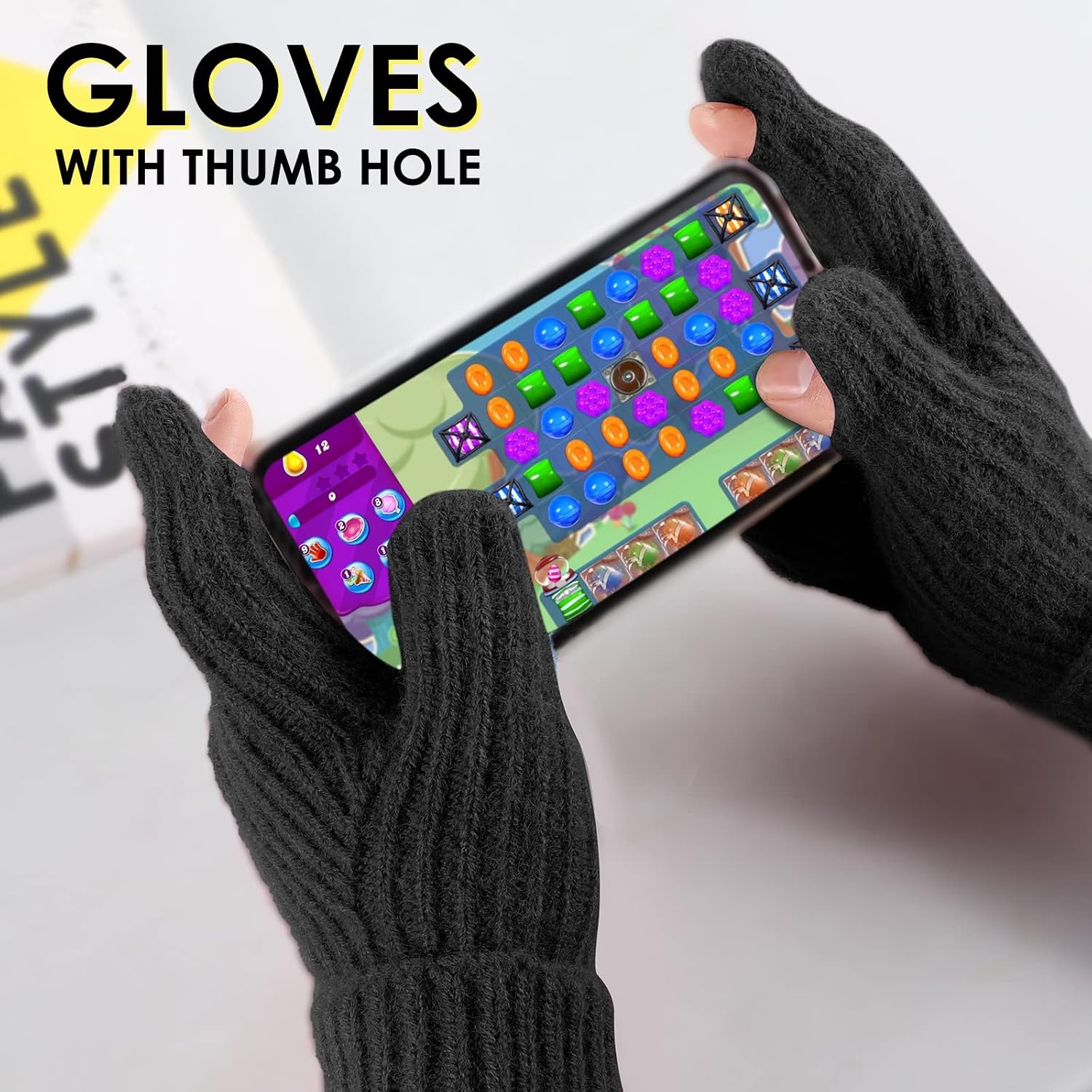 image:imageAchiou Winter Knit Gloves for Men Women Touch Screen Texting Knitted Gloves Touchscreen Warm Outdoor Soft Elastic Lining